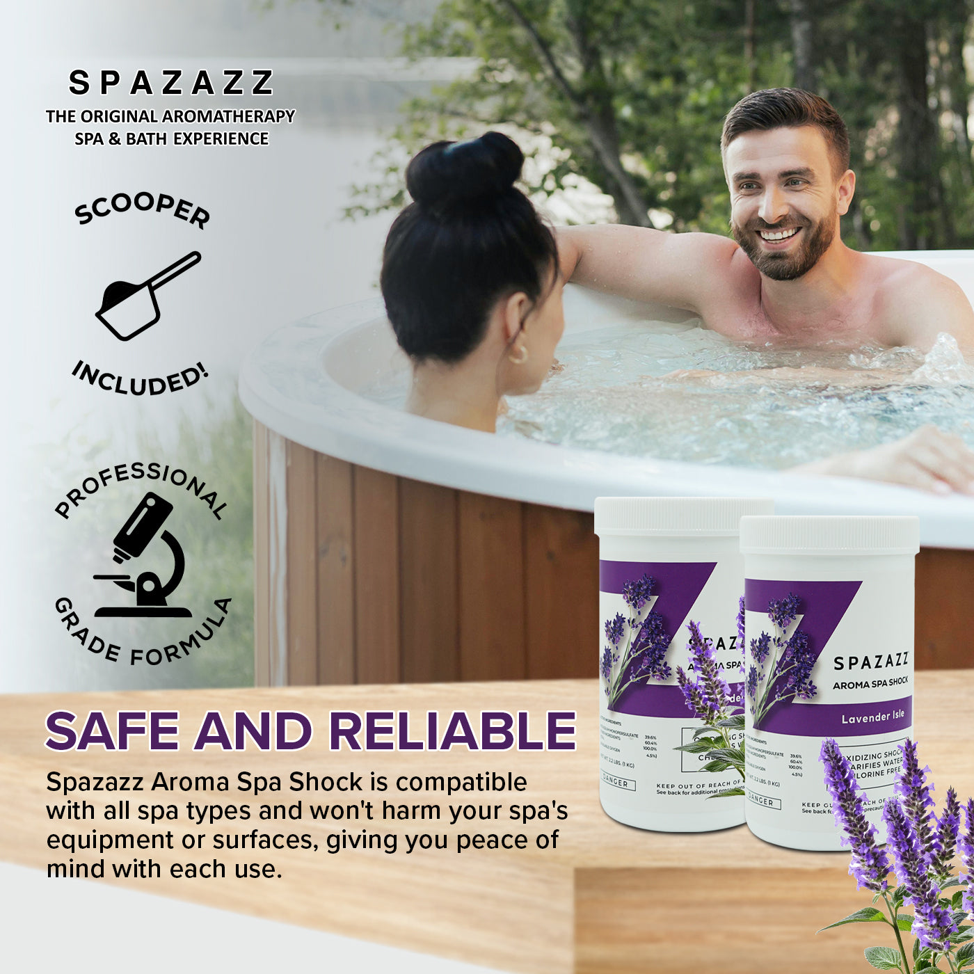 Aroma Spa Shock Lavender Isle - Chlorine-Free Oxidizing Shock for Spa Water Clarification with Scoop - Professional Grade Formula
