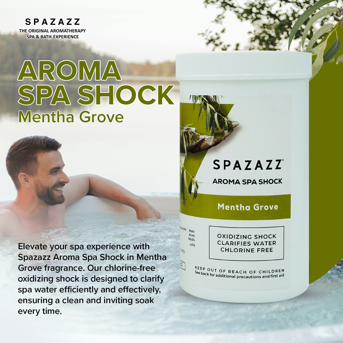 Aroma Spa Shock Mentha Grove - Chlorine-Free Oxidizing Shock for Spa Water Clarification with Scoop - Professional Grade Formula