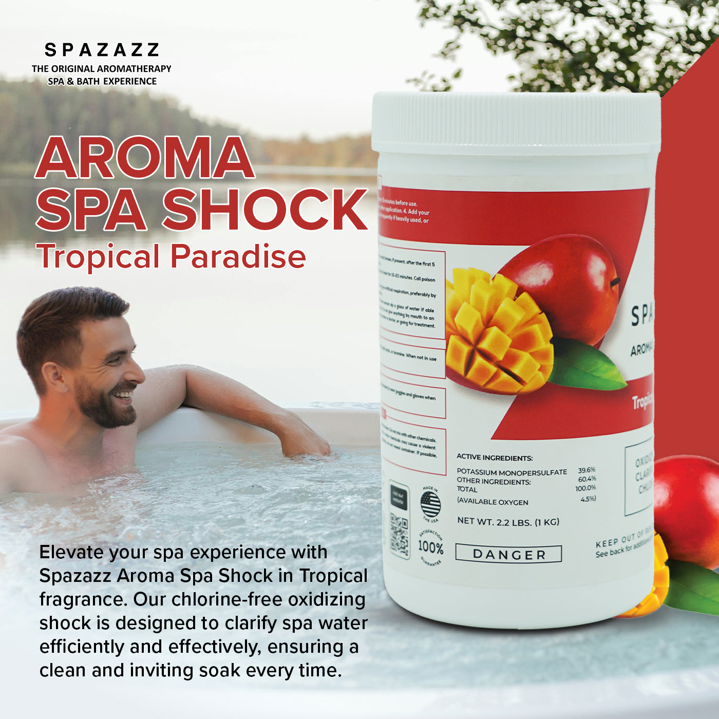 Aroma Spa Shock Tropical Paradise - Chlorine-Free Oxidizing Shock for Spa Water Clarification with Scoop - Professional Grade Formula