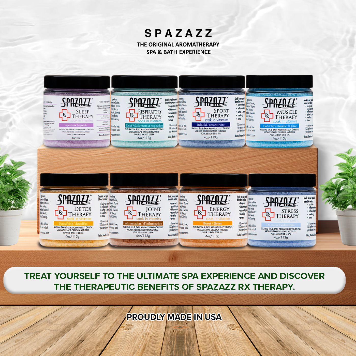 RX Therapy Hot Tub Spa and Bath Aromatherapy Salt Crystals 4oz 8 Pack Sample Bundle Includes Muscle - Joint - Detox - Stress - Respiratory - Sport -Sleep - Energy. Great for Muscles & Joints