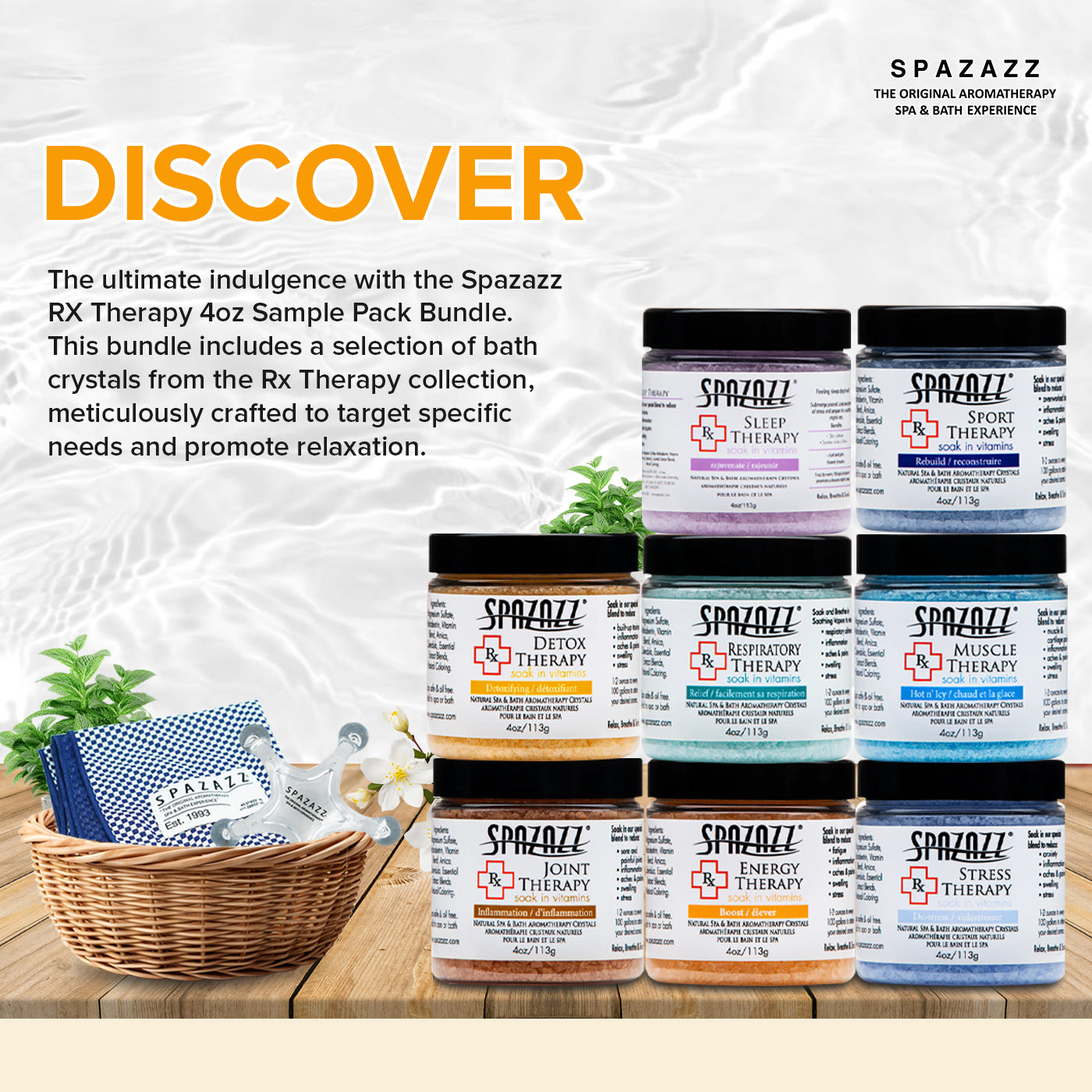 RX Therapy Hot Tub Spa and Bath Aromatherapy Salt Crystals 4oz 8 Pack Sample Bundle Includes Muscle - Joint - Detox - Stress - Respiratory - Sport -Sleep - Energy. Great for Muscles & Joints