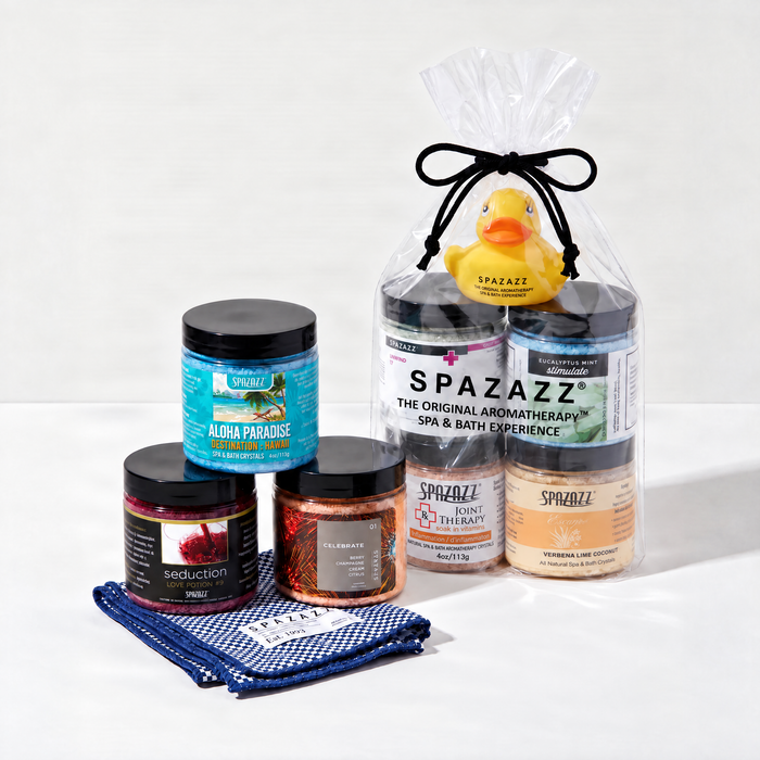 Best of Spazazz Hot Tub Aromatherapy Gift Set – 7 Scents + Towel & Rubber Duck