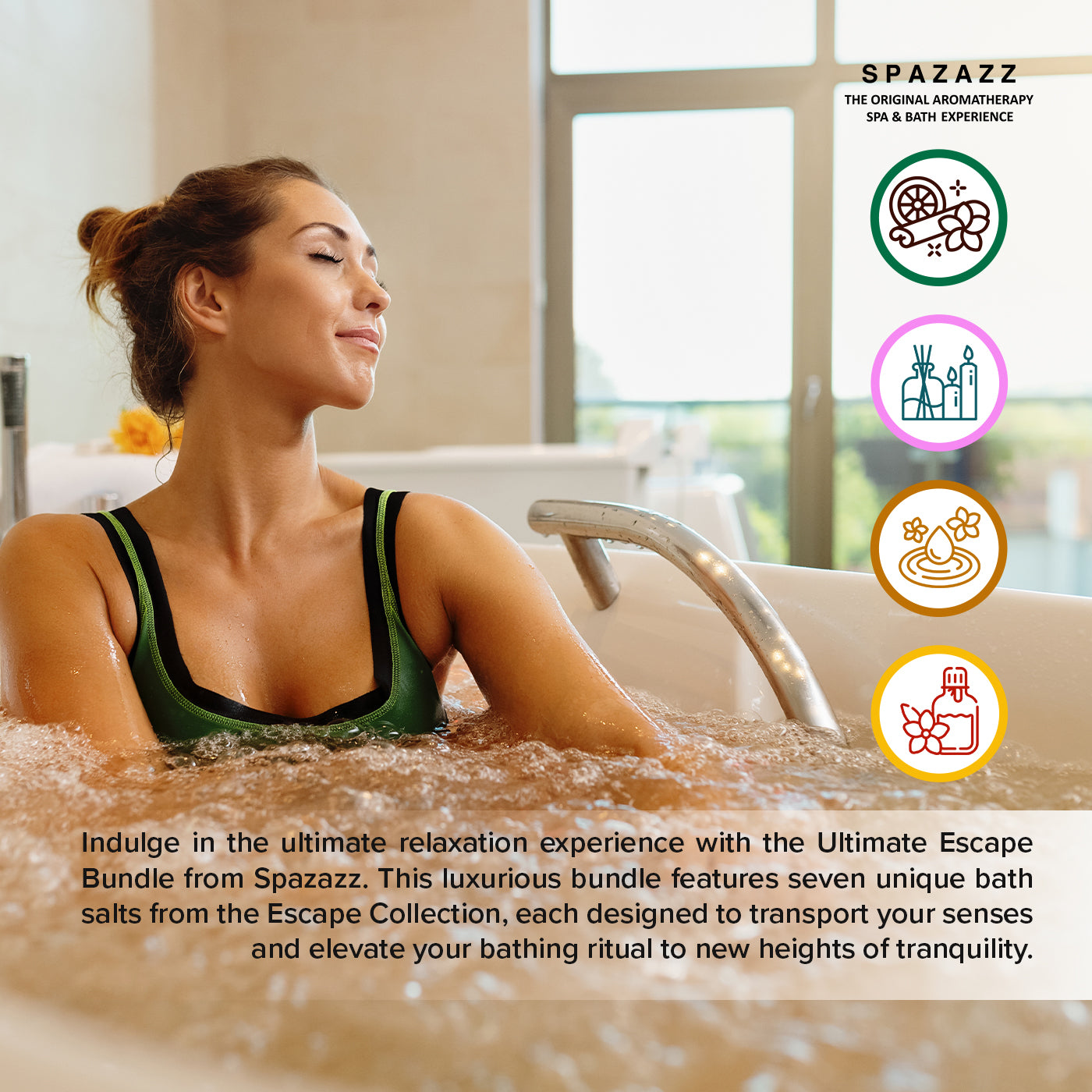 Ultimate Escape Bundle: Spazazz Escape Collection Bath Salts, 7-Pack with Towel