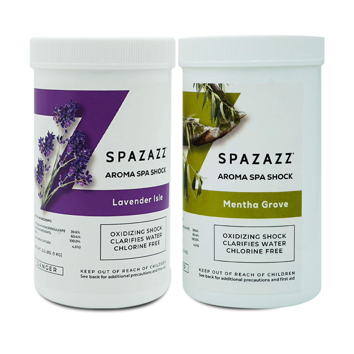 Non Chlorine Spa Shock 2 Pack - Lavender Isle and Mentha Grove- 2.2lb Jars of Aromatherapy Spa & Hot Tub Non Chlorine Clarifier and Oxidizing Shock - with Sponge & Tub Care Ebook