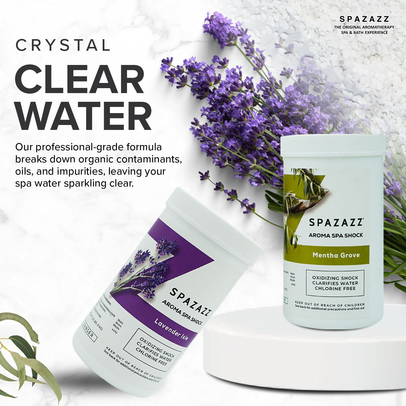 Non Chlorine Spa Shock 2 Pack - Lavender Isle and Mentha Grove- 2.2lb Jars of Aromatherapy Spa & Hot Tub Non Chlorine Clarifier and Oxidizing Shock - with Sponge & Tub Care Ebook