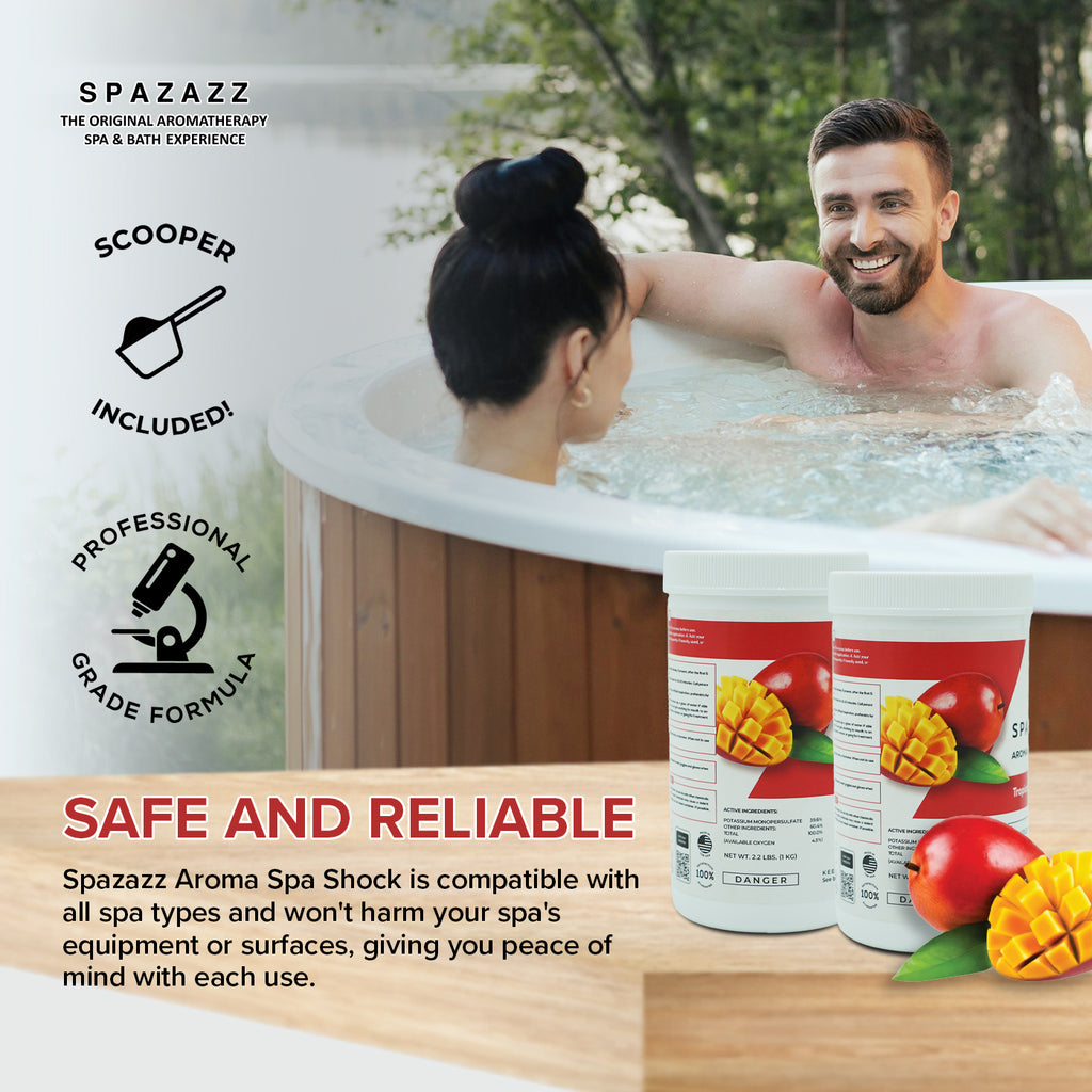 Aroma Spa Shock Tropical Paradise - Chlorine-Free Oxidizing Shock for Spa Water Clarification with Scoop - Professional Grade Formula