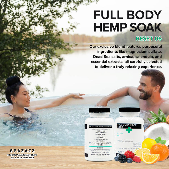 Full Body Hemp Soak - Reset 06 - Herbal Woods, Cooling Mint, 1000mg Hemp, Natural Salts