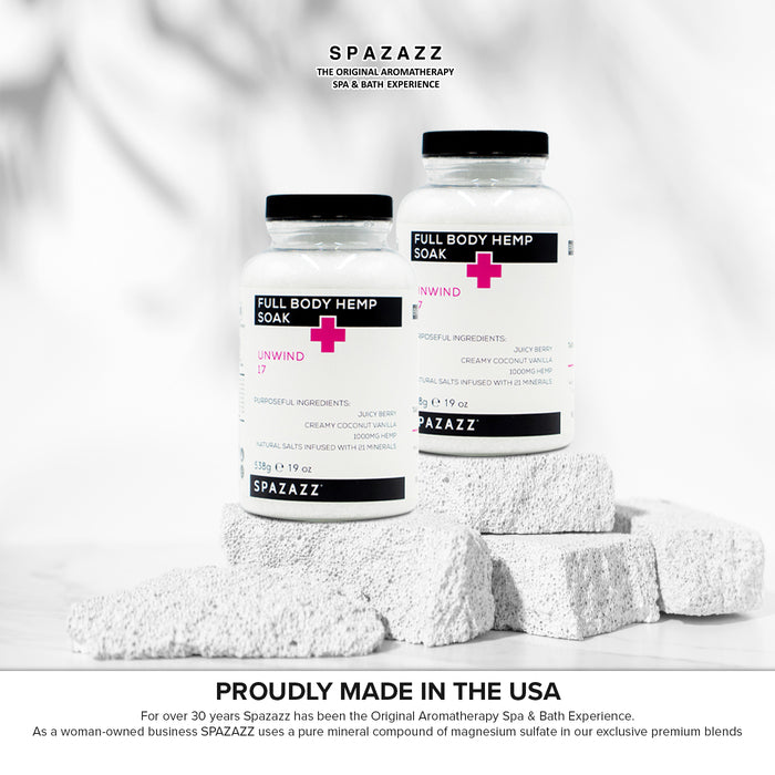 Full Body Hemp Soak - Unwind 17 - Juicy Berry, Creamy Coconut Vanilla, 1000mg Hemp, Natural Salts