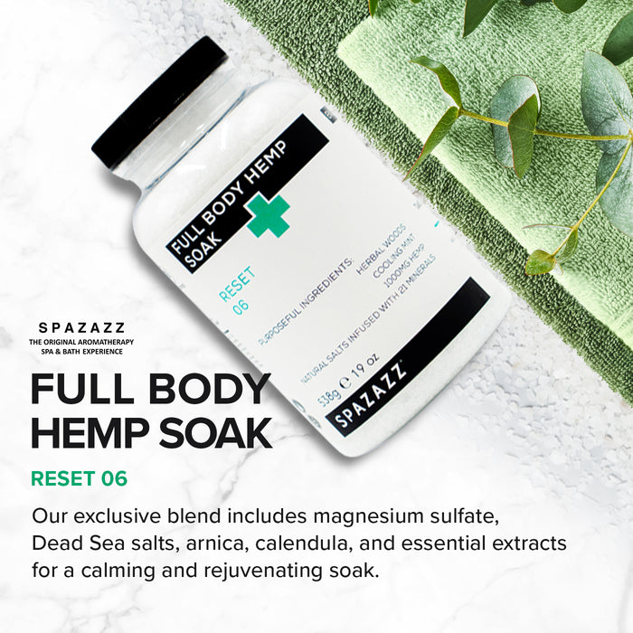 Full Body Hemp Soak - Reset 06 - Herbal Woods, Cooling Mint, 1000mg Hemp, Natural Salts