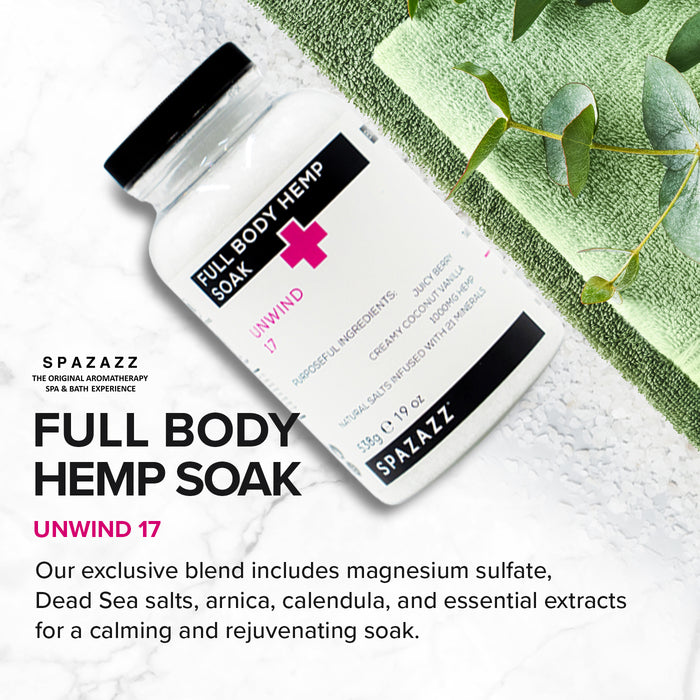 Full Body Hemp Soak - Unwind 17 - Juicy Berry, Creamy Coconut Vanilla, 1000mg Hemp, Natural Salts